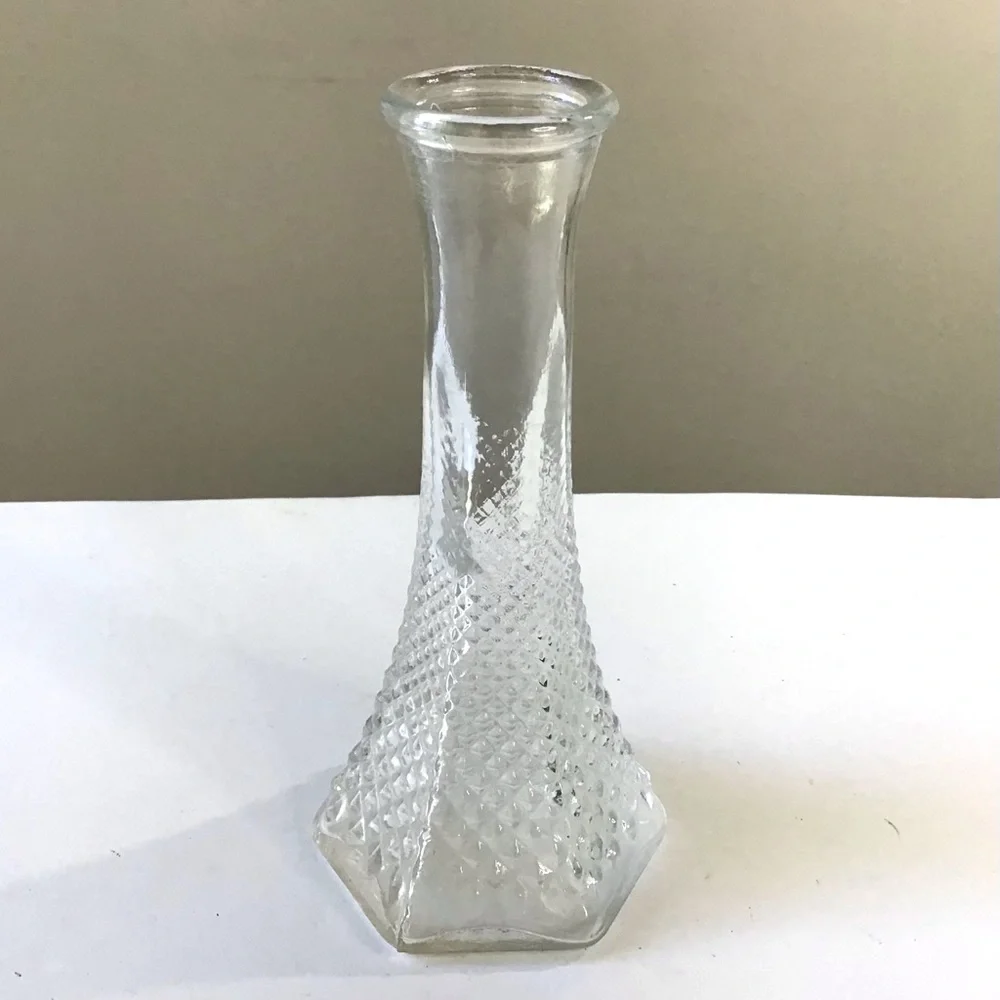 Vintage E.O. Brody Bud Vase 6” Clear Pressed Glass Diamond-Point Hobnail #175